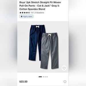 Cat & Jack Boys' 2pk Stretch Straight Fit Woven Pull-On Pants-Navy & Gray-NWT